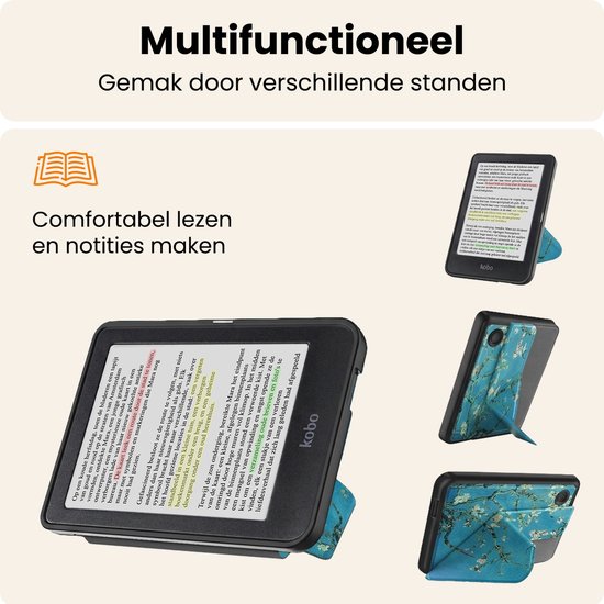 Hoesje Geschikt voor Kobo Clara Colour Hoes Book Case Trifold - Hoes Geschikt voor Kobo Clara Colour Hoesje Book Cover - Bloesem van Hoesje  — afbeelding 3