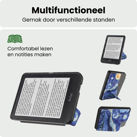 Hoes Geschikt voor Kobo Nia Hoesje Bookcase Cover Hoes Trifold - Hoesje Geschikt voor Kobo Nia Hoes Cover Case - Sterrenhemel — afbeelding 3