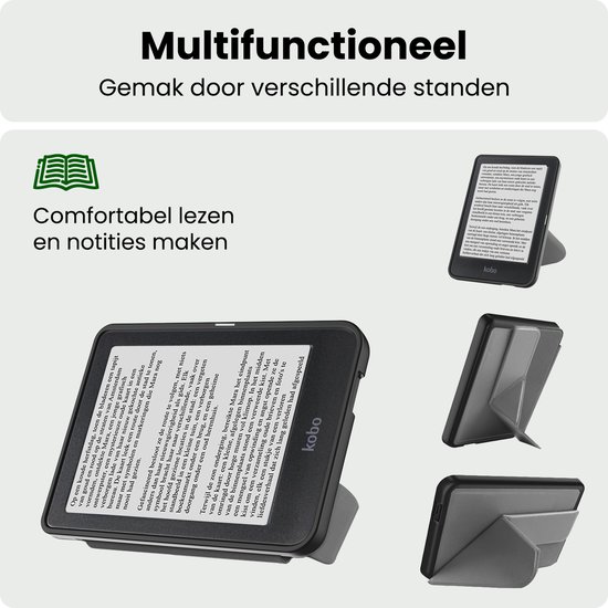 Hoes Geschikt voor Kobo Nia Hoesje Bookcase Cover Hoes Trifold - Hoesje Geschikt voor Kobo Nia Hoes Cover Case - Grijs — afbeelding 3