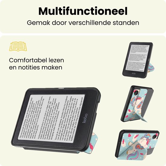 Hoes Geschikt voor Kobo Clara 2E - E-reader Bescherm Hoesje Case Sleep Cover Trifold - Hoes Geschikt voor Kobo Clara 2E Hoesje - Eenhoorn — afbeelding 3
