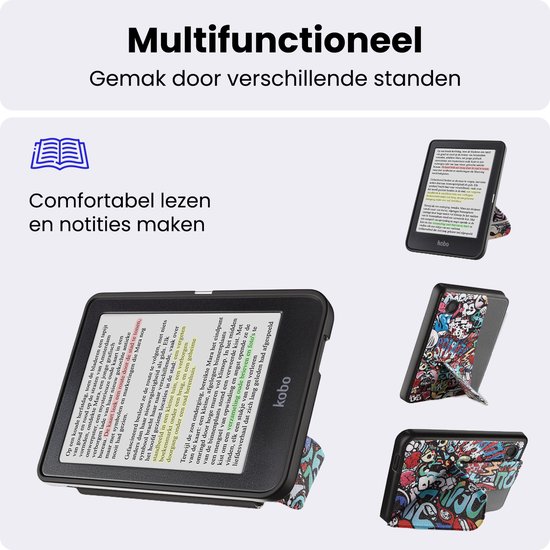 Hoes Geschikt voor Kobo Clara Colour - Met Screenprotector - Luxe E-reader Trifold Case - Bescherm Hoesje Book Cover - Graffity — afbeelding 3