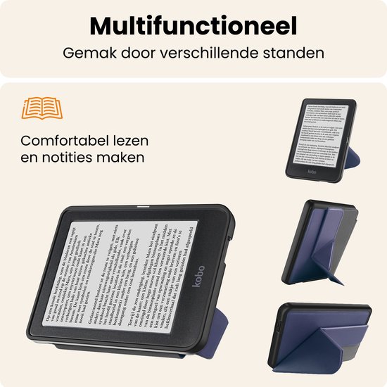 Hoesje Geschikt voor Kobo Clara HD Hoes Book Case Trifold - Hoes Geschikt voor Kobo Clara HD Hoesje Book Cover - Donkerblauw van Hoesje  — afbeelding 3