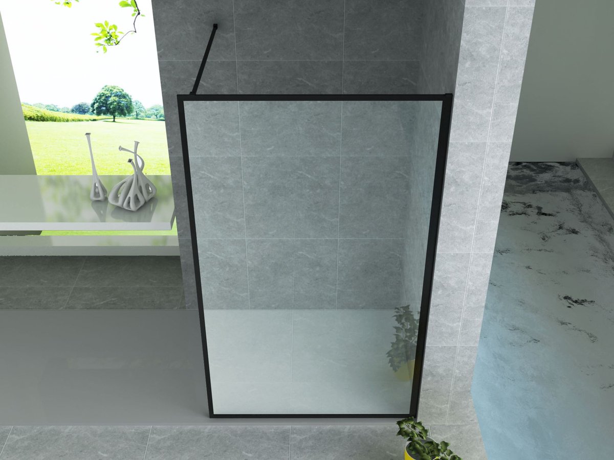 Zimmer Inloopdouche Douchewand met Kader 120 x 200 cm – Mat Zwart – 8 mm Helder Veiligheidsglas – Industriële Stijl – Antikalkcoating – Inclusief Stabilisatiearm