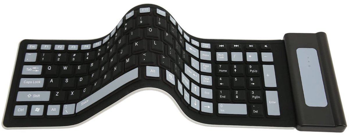 Dailygoods - Siliconen toetsenbord - Draadloos - Opvouwbaar - Draagbaar - Waterdicht - Flexibel - 103 toetsen - Geschikt voor laptop en tablet - Zwart