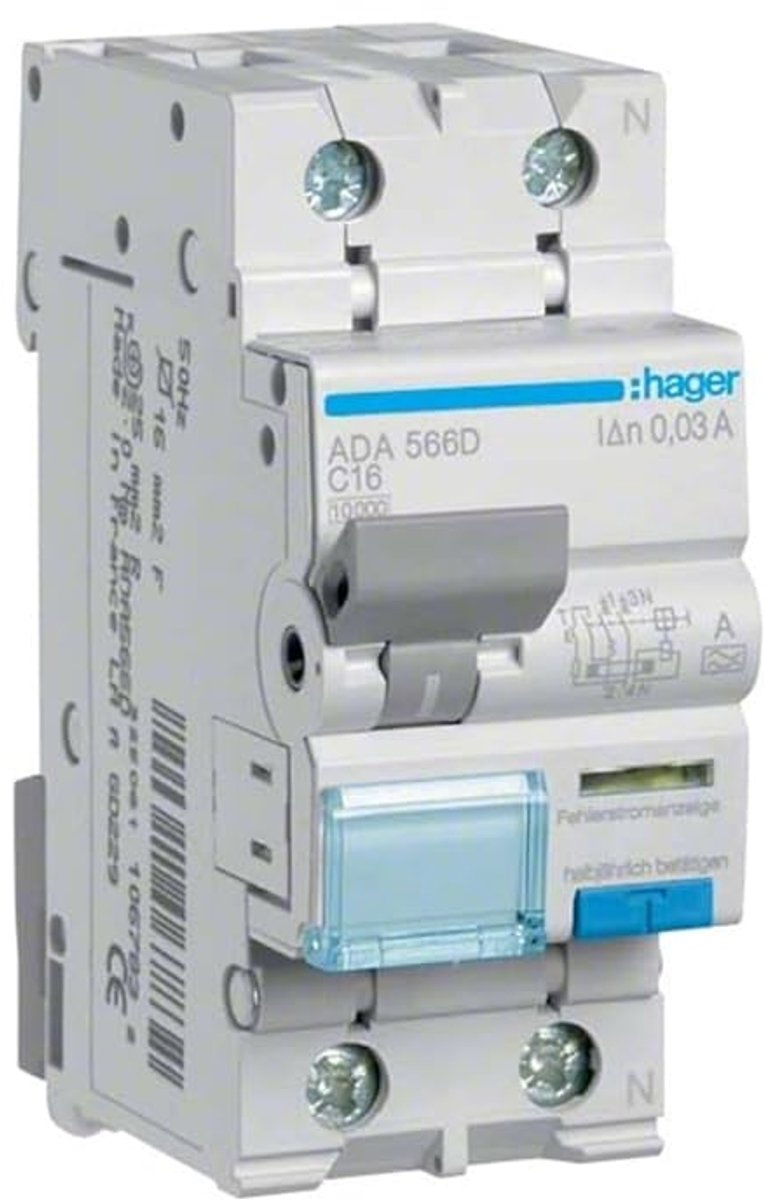 Stroomonderbreker - Aardlekschakelaar - Elektrische Beveiliging - 2-polig 10kA - C-16A 30mA - Wit