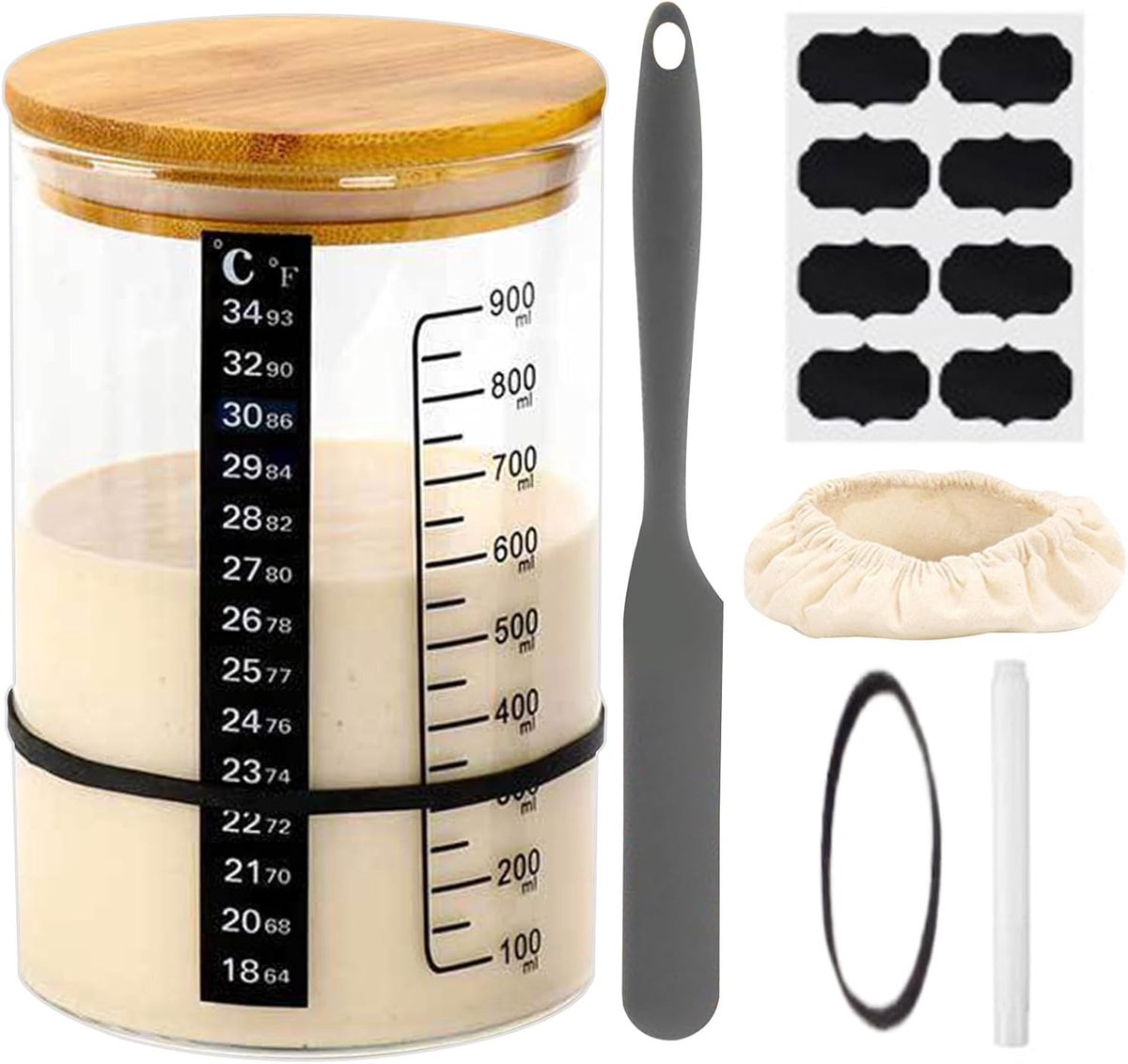 Starter Pot - Zuurdesem Bakset - Zelf Brood Maken - Inclusief Temperatuurmeter - 21 x 14 x 11 cm