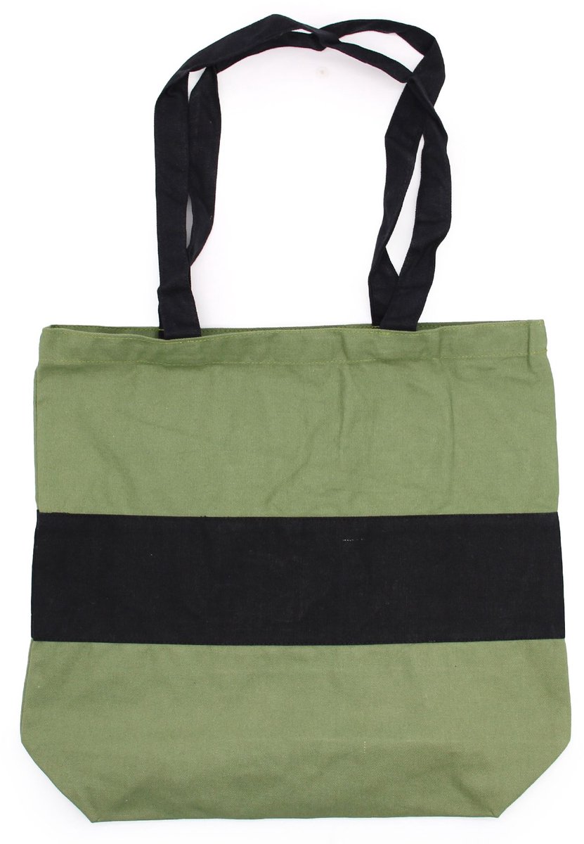 Two Tone Cotton Bag - 38x42x12cm - Green & Black - 10oz