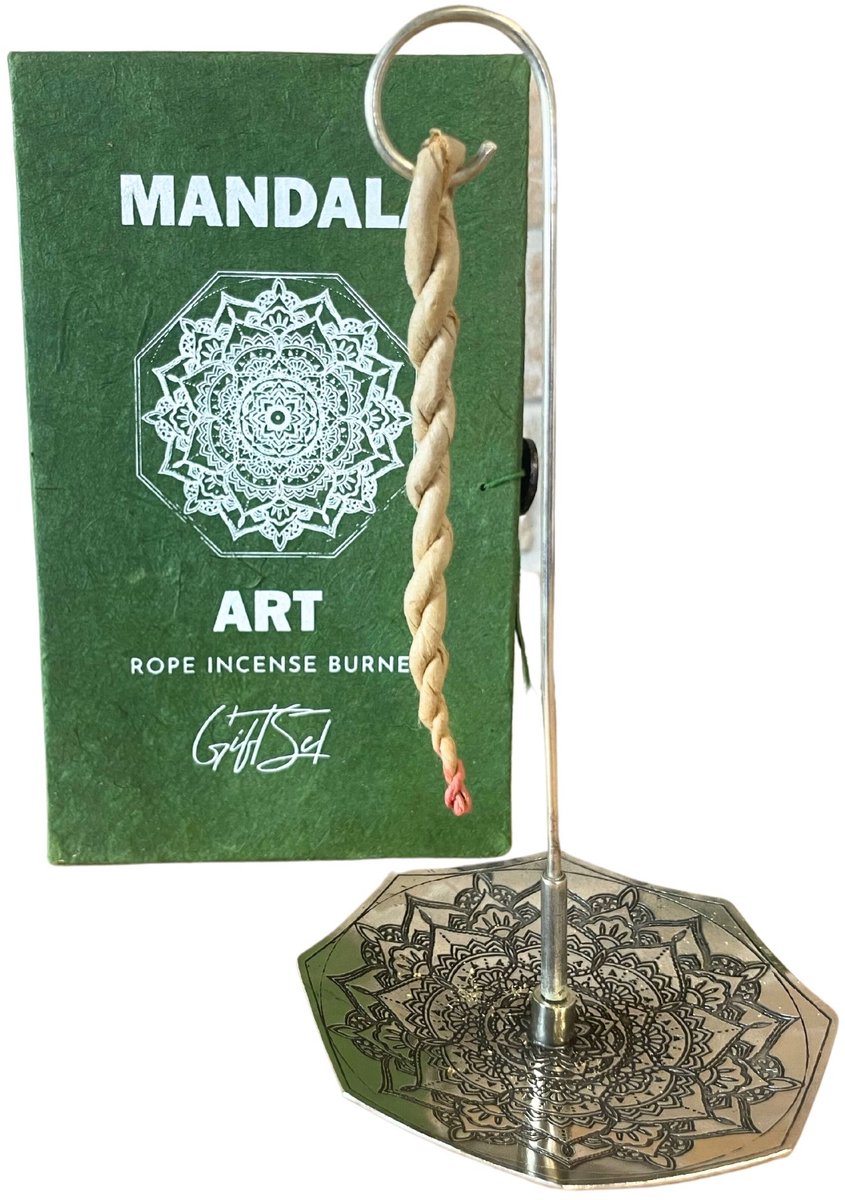 Rope Incense and Silver Plated Holder Set - Mandala Flower