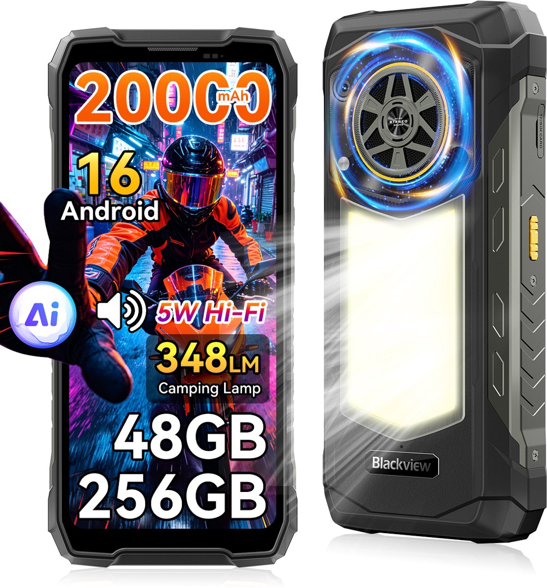 Robuuste Smartphone - Blackview Rock 5 - 48GB RAM - 256GB ROM - 20000 mAh - 6,78" 120Hz - Android 16 - Nieuwe telefoons 2026 - Zwart