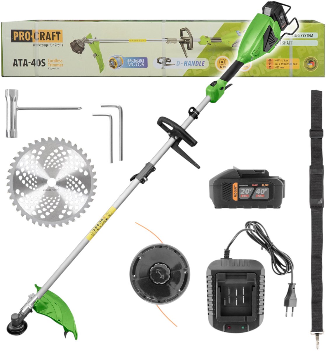 Procraft ATA-40S accu-bosmaaier 40 V 420 mm borstelloos + 1x accu 4,0 Ah + oplader