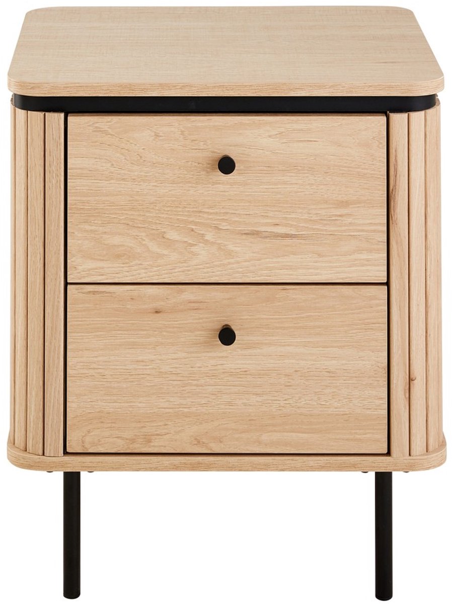 CaliCosy Nachtkastje met 2 lades en zijkanten met groefeffect H55 cm - MALAGA Houtlook