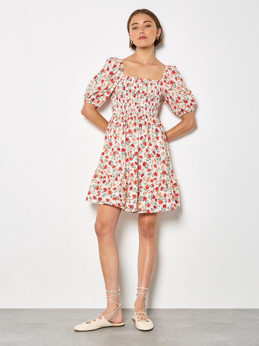 Katoenen popeline mini-jurk met bloemenprint