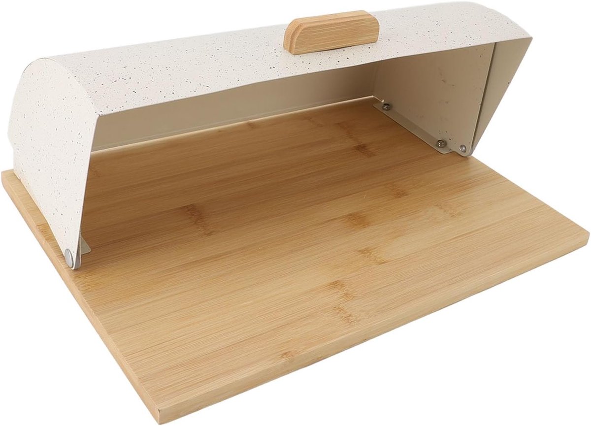 Broodtrommel Met Potten - Keuken Opberger - Brood Vers Houden - Hout Ijzer Combinatie - 38cm Breed - Wit