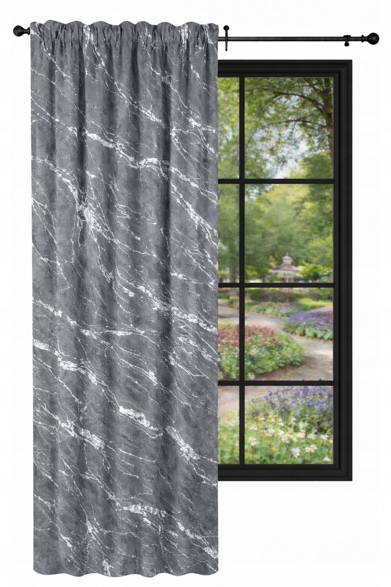 NOW-ART Marmur - Veloursgordijn - 140 x 250 cm - Donkergrijs met zilver - WAVE-plooi Donkergrijs;Zilver