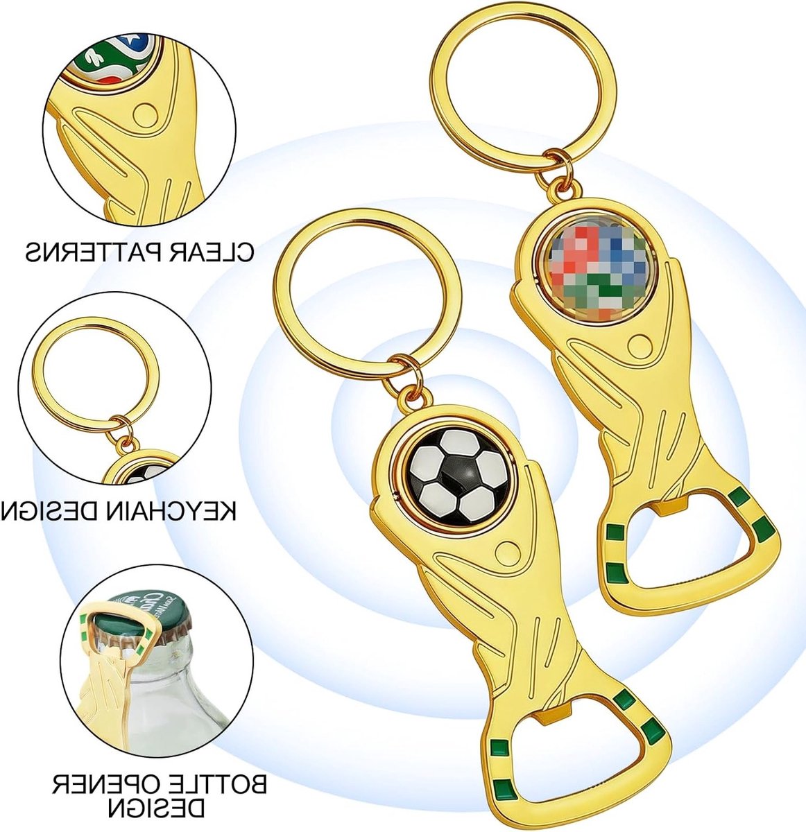 Roterende voetbal flesopener van metaal, handige sleutelhanger voor voetbalfans, perfect als cadeau voor jongens en sportliefhebbers