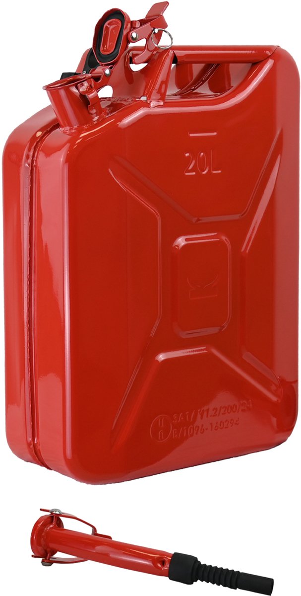 TRUTZHOLM Metalen Jerrycan 20L Rood - Met UN-Goedkeuring - Inclusief Flexibele Schenktuit en Heavy-Duty Voertuighouder