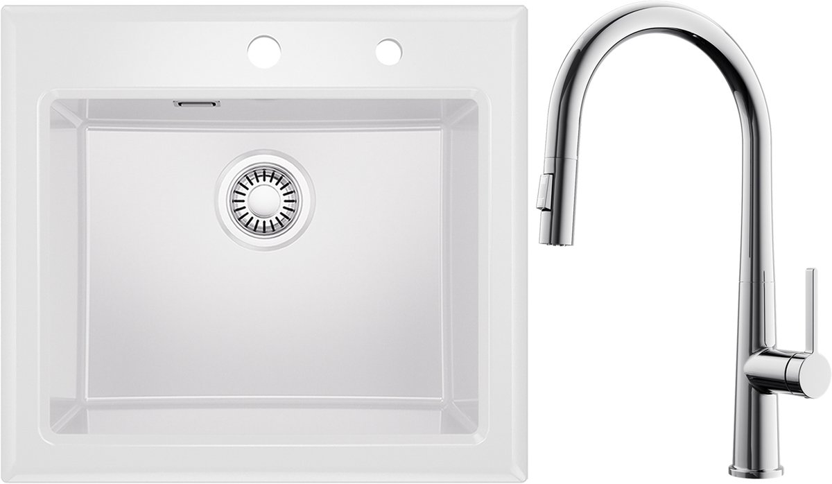 CECIPA Max Spoelbak Wit 55x50CM - Keramische Spoelbakken Keuken - Enkele Spoelbak Met Uitt