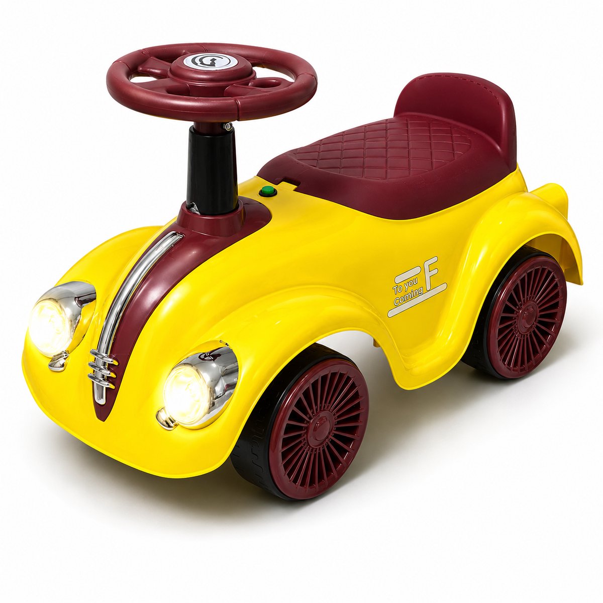 Retro Classic - Loopauto 55CM - Sun Yellow - muziek & lichtjes - lichtgevende koplampen - vanaf 1 jaar