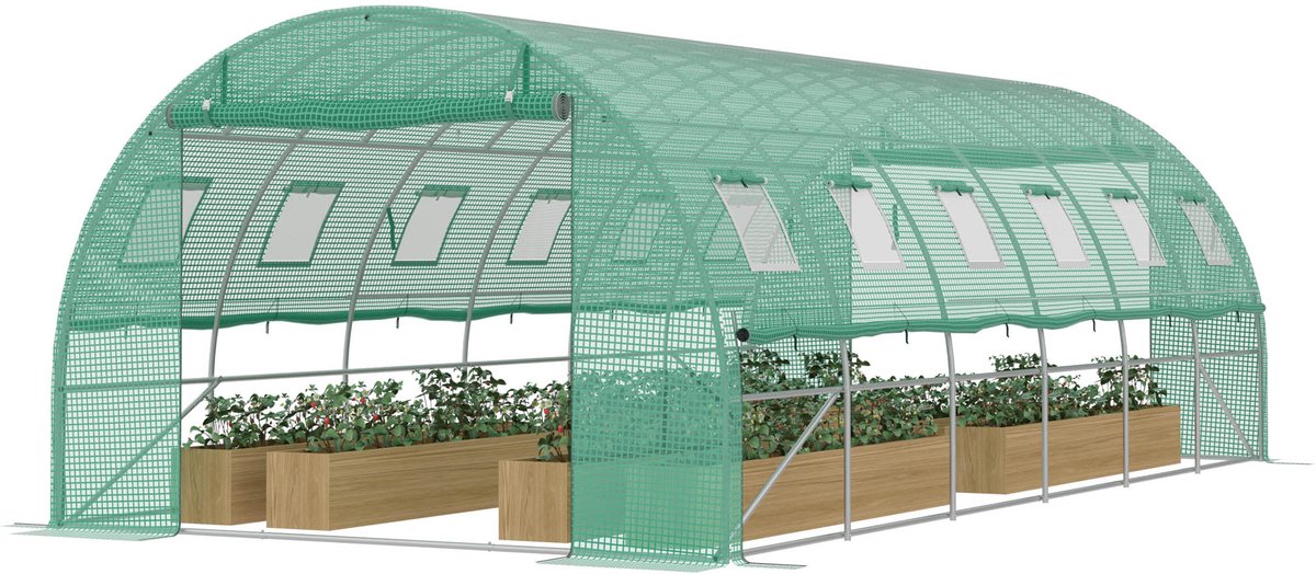 ACXIN Foliekas Tuinkas Groot - 6x3x2m - Folietunnel met 2 Deuren 12 Ramen Insectennet - Verzinkt Stalen Frame - PE Folie - Grondankers en Touwen - Tuin Moestuin Kas