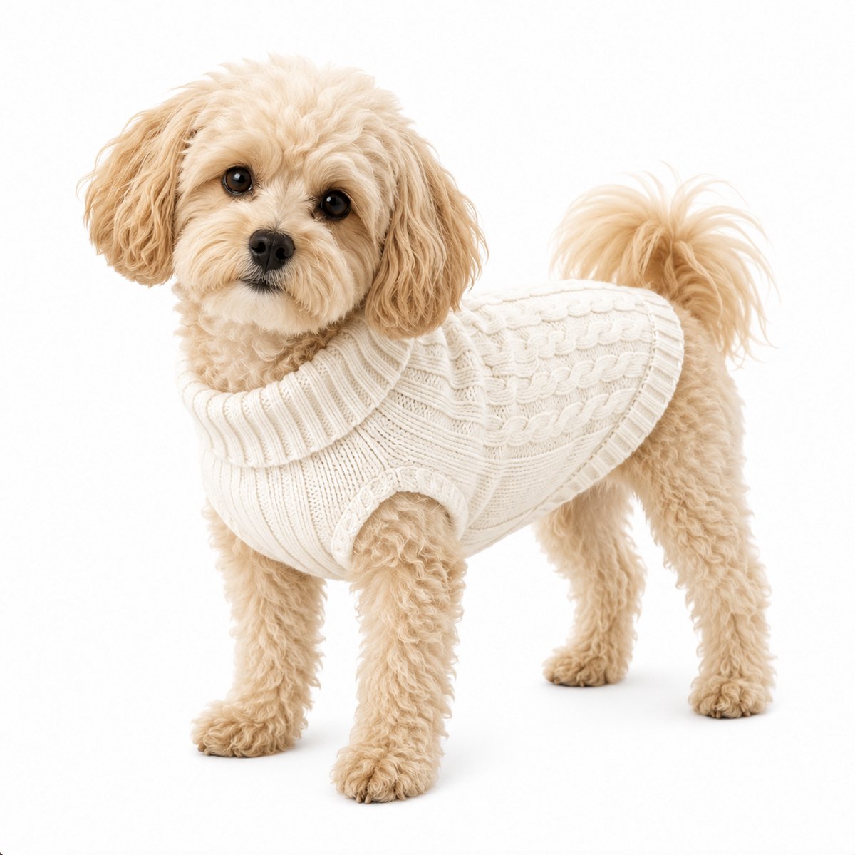 Honden Trui Gebreid Ecru - Maat L – Warme Puppy & Kleine Hond Trui – Zachte Kabel Knit Sweater voor Herfst & Winter