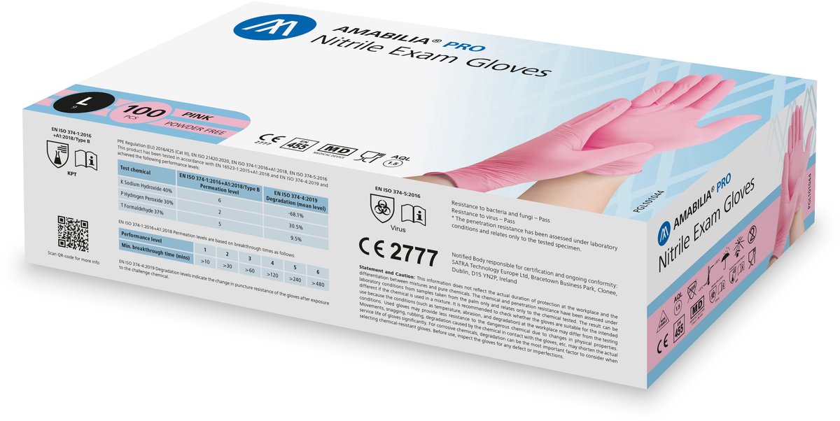 Nitril handschoenen ongepoederd Amabilia - Maat L - 100 stuks - Roze