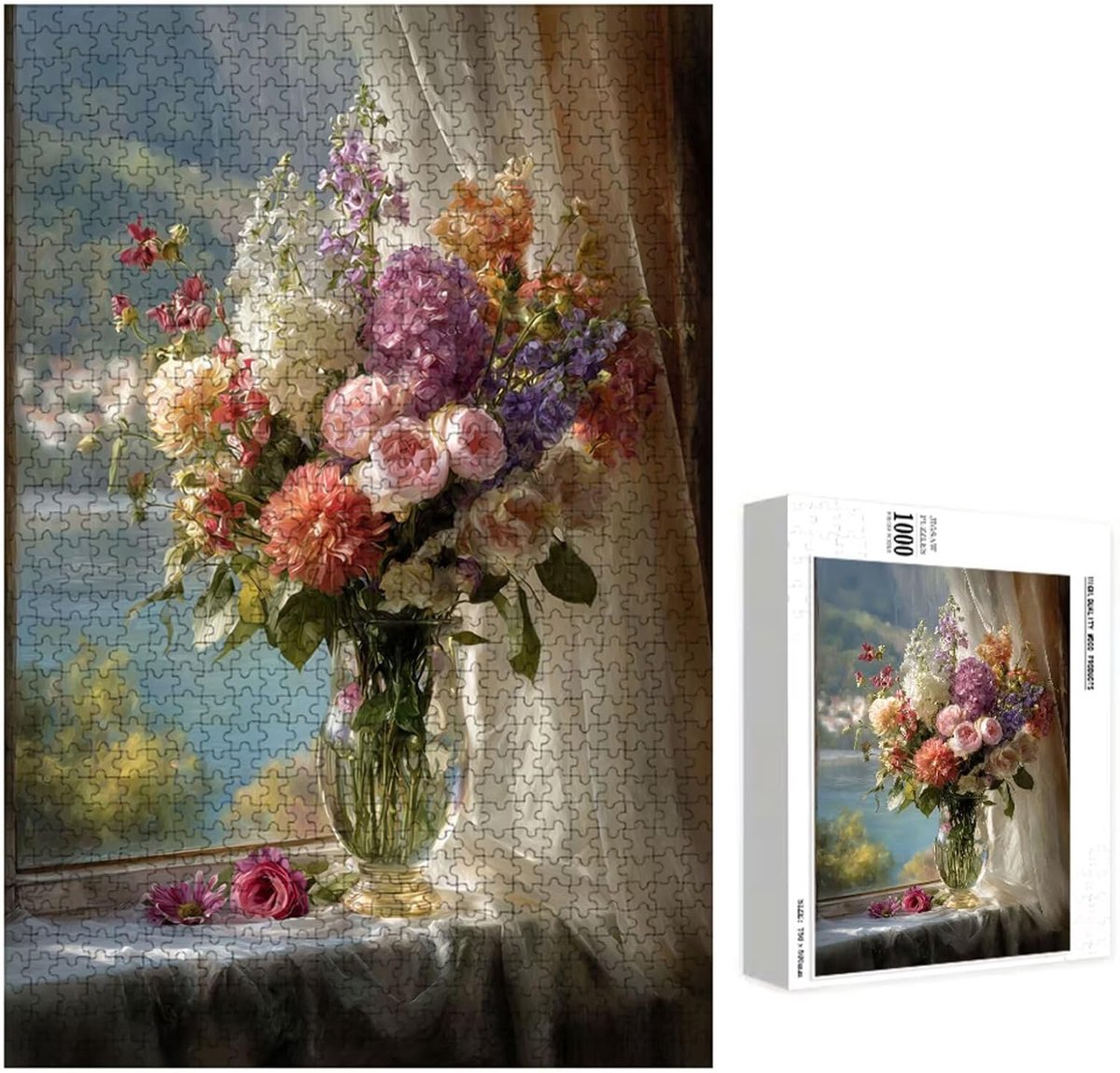 Houten Puzzel - Landschap Puzzel - Creatieve Hobby - Letters op achterkant - 147 x 105 cm - Bloemen