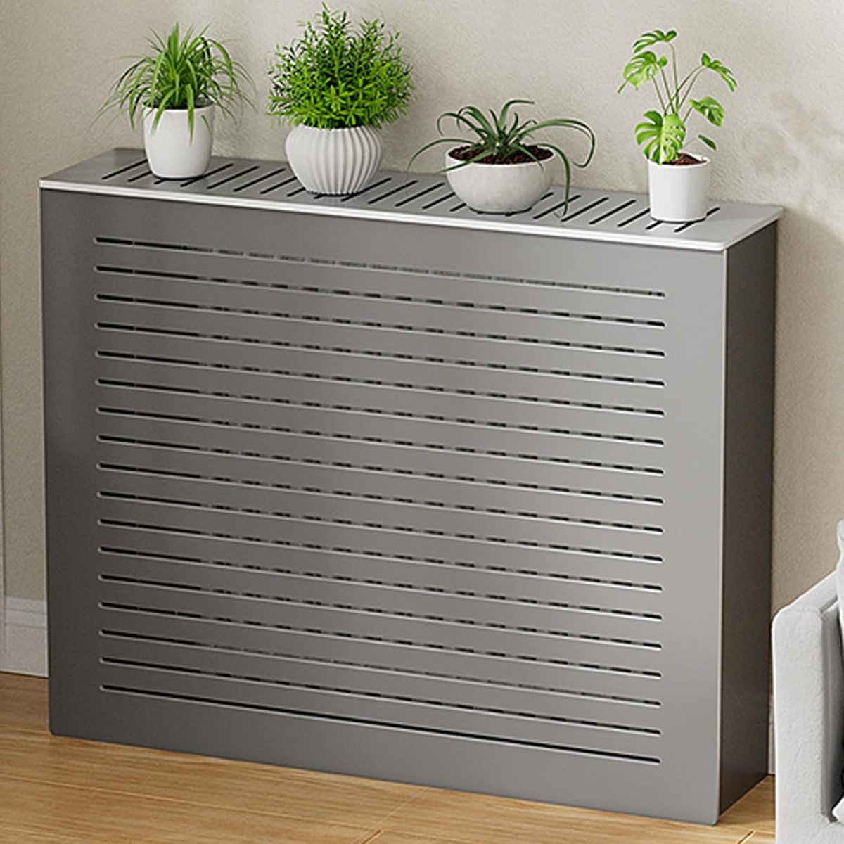 Radiatorhoes met plank - Kast voor verwarming - Ruimte organiseren - PVC rasterpaneel - 90 x 70 x 20 cm