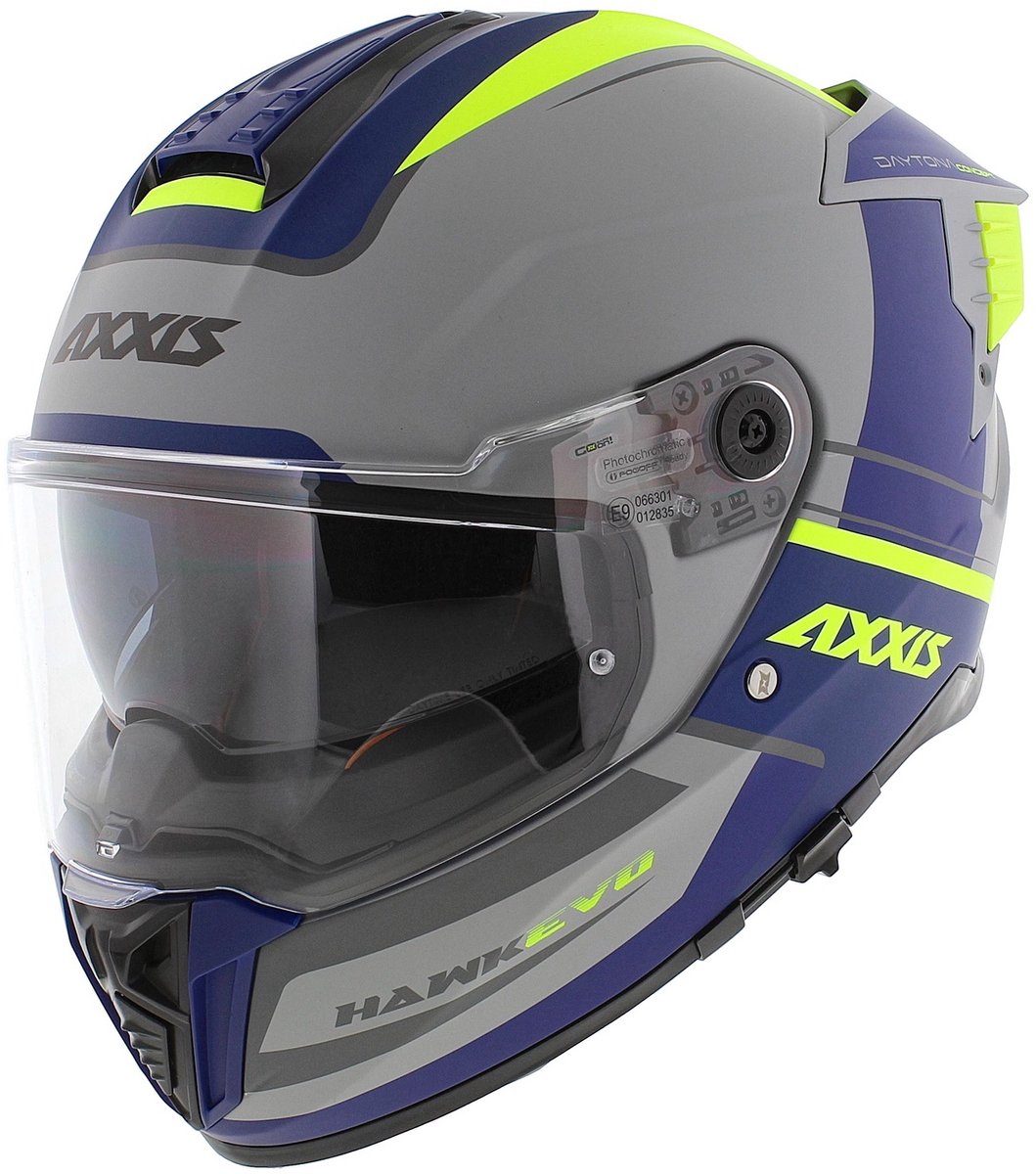 Axxis Hawk SV Evo Integraal helm Daytona C2 mat grijs blauw geel