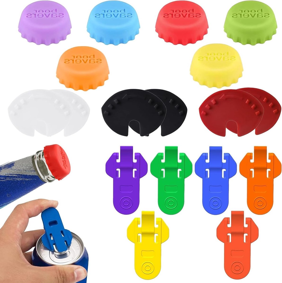 Set van 12 deksels voor drankblikken en 6 eenvoudige openers - Bescherm en sluit frisdrank, bier en andere dranken effectief af
