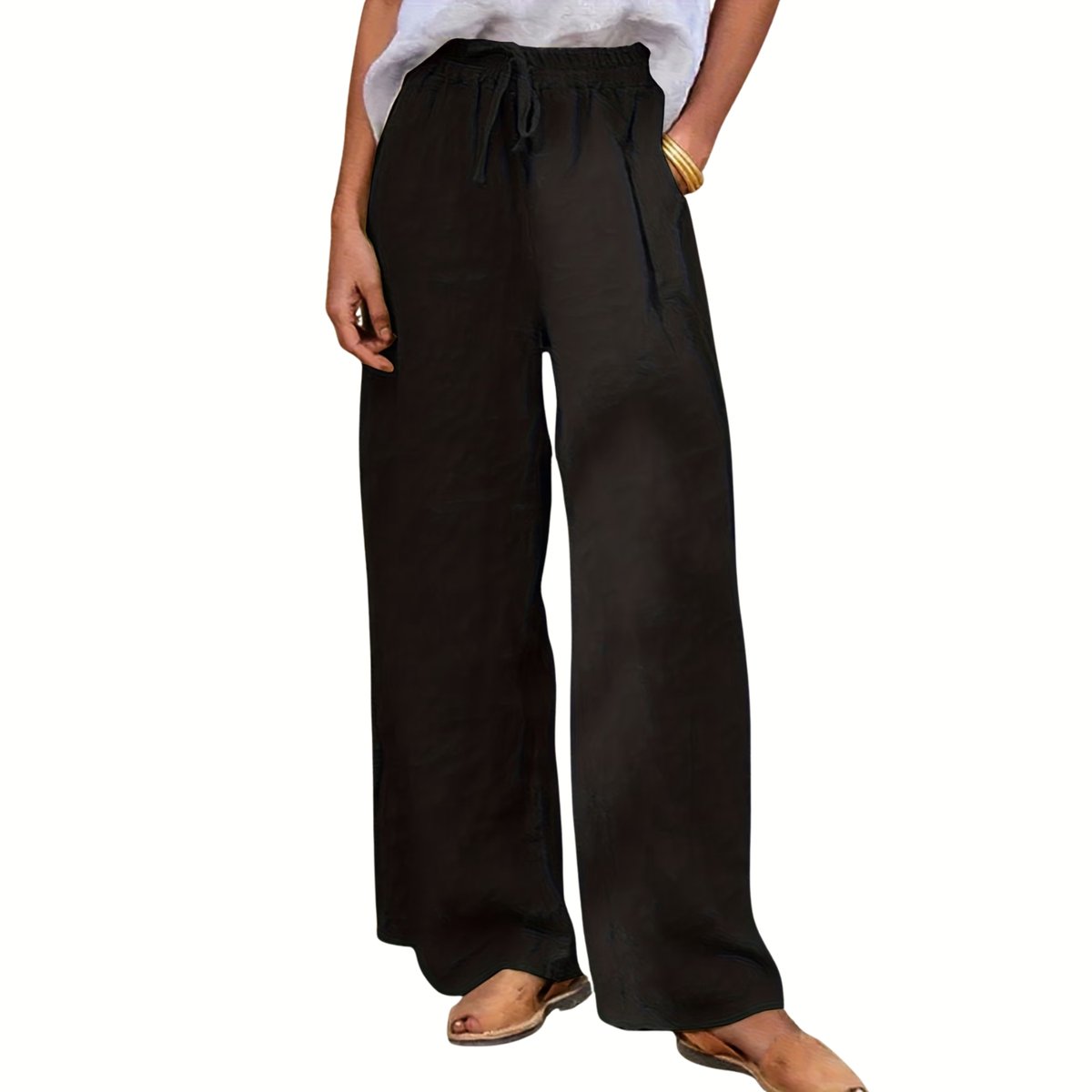 Currero Linnen Broek Dames Zomerbroek Volwassenen Lange Broek Pantalon Strandbroek Zomer Ibiza Stijl Zwart