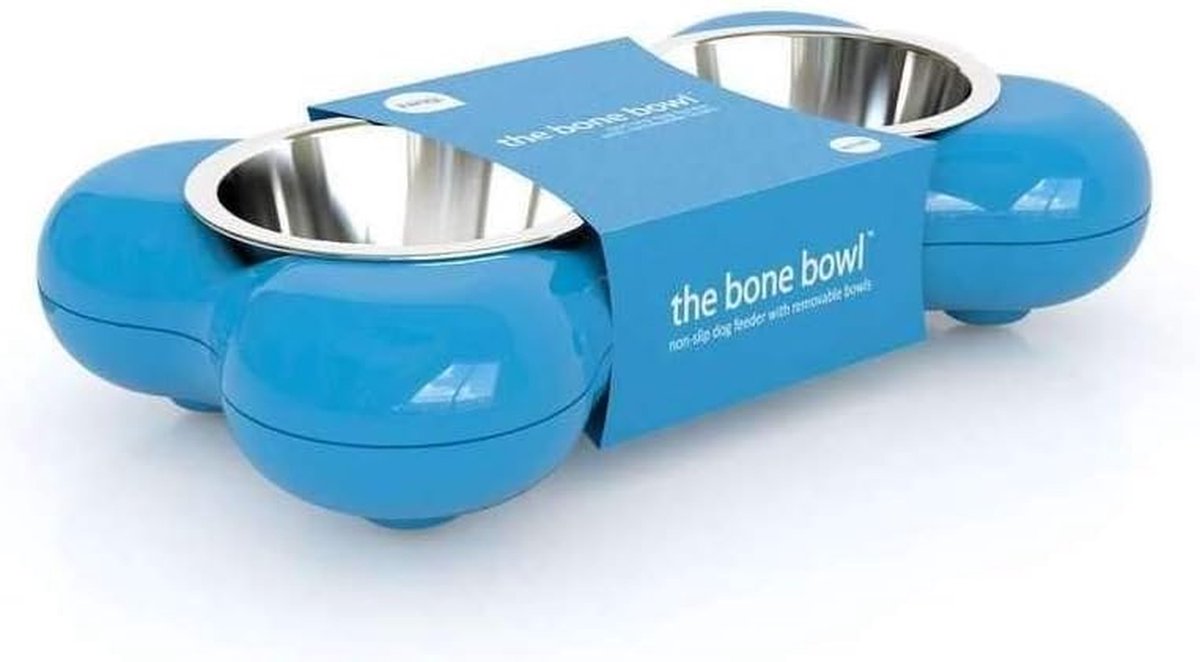 Honden voerbak - Dubbele bak - Voeren en drinken - Antislip onderkant - 36x22x8 cm - Blauw