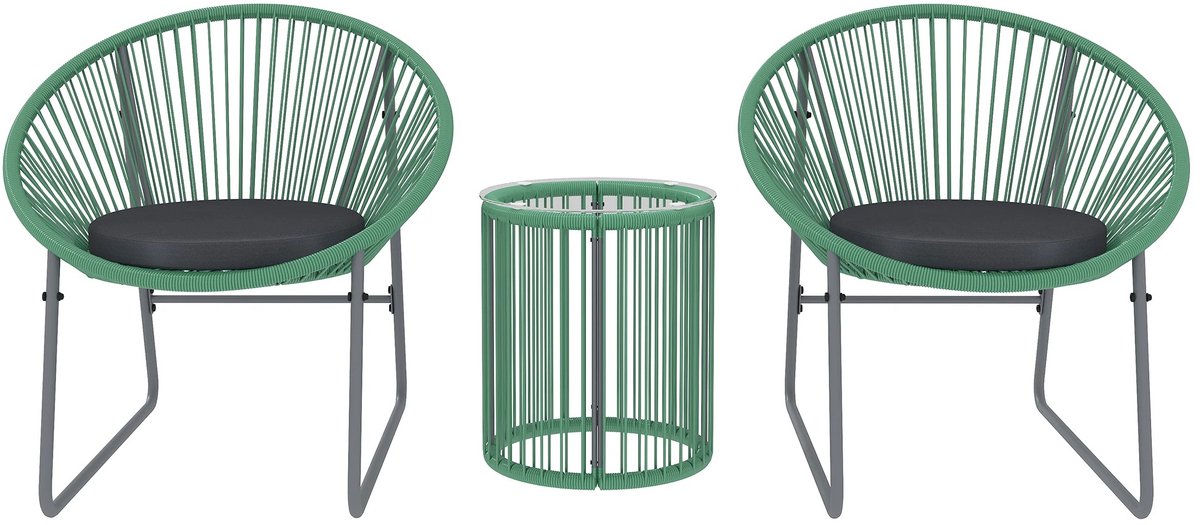 Vécarti – Polyrattan Tuinmeubelset – 3‑Delig – 2 Stoelen + Bijzettafel – Weerbestendig – Balkon & Tuin – Groen - Comfortabele Zitgroep – Modern Outdoor Design
