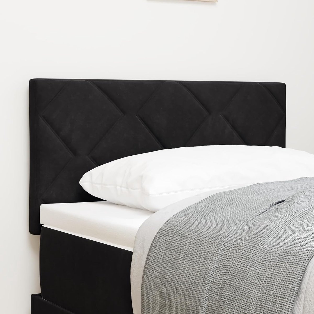 Hoofdbord met ruitpatroon - Bedhek - Slaapkamer decoratie - In hoogte verstelbaar - 80 cm breed - Zwart