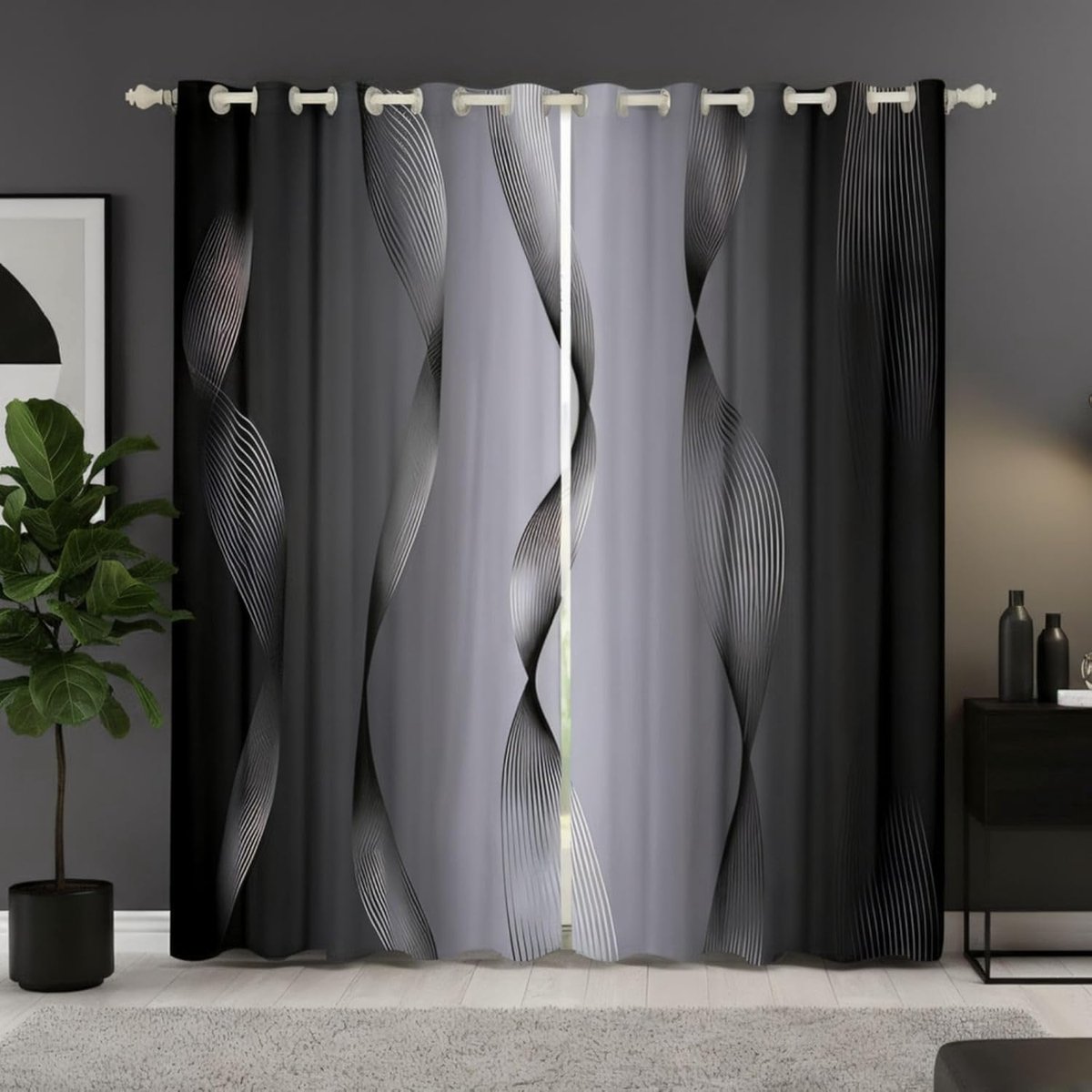 Verduisterende Gordijnen - Decoratieve Panelen - Privacy Kamer - Abstract Golf Lijn - 2x 1