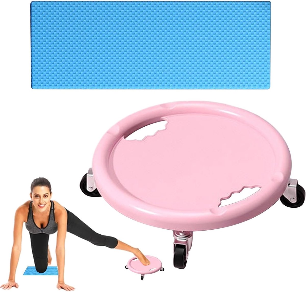 Buikspierwiel - Kern trainer - Krachtige core training - 360 graden rotatie - 28 cm wiel - Roze