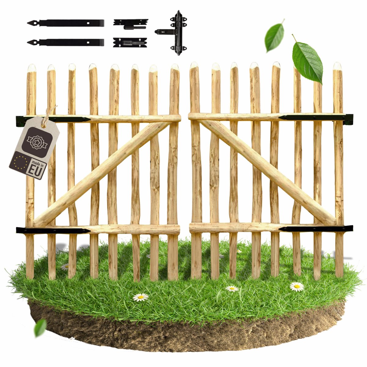 be4nature Tuinpoort van natuurlijk hazelaarhout 115 x 100 cm 2-delig DIY-set inclusief sch