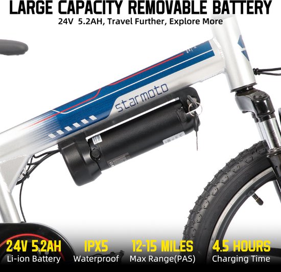 STARMOTO Radspur Elektrische Mountainbike - 20 Inch - 250W Motor - Vering Voorvork - Wit — afbeelding 5