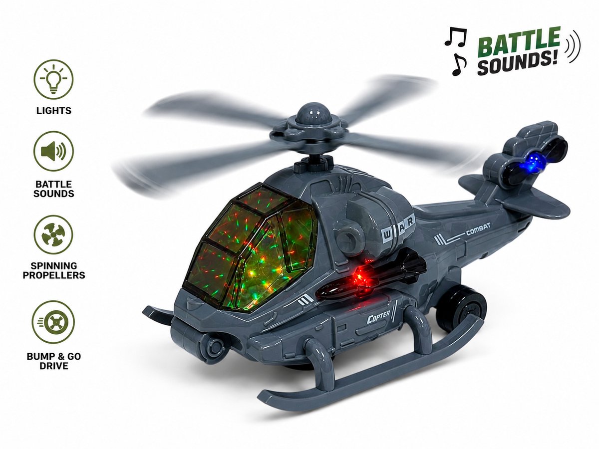 SWAT CHOPPER - gevechtshelikopter met draaiende propellers en rijdt - geluid en licht (incl. batterijen)
