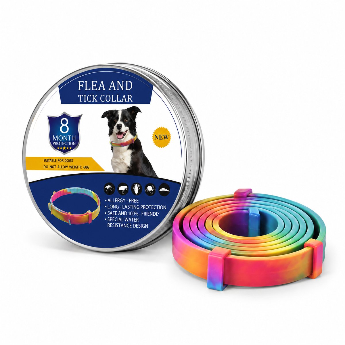 Ryoudavell - Natuurlijke Anti-Vlooienband en Tekenband voor Honden - Waterdichte Tekenband - Verstelbaar en Op Maat te Knippen - Grijze Vlooienband Hond - 63.5 cm