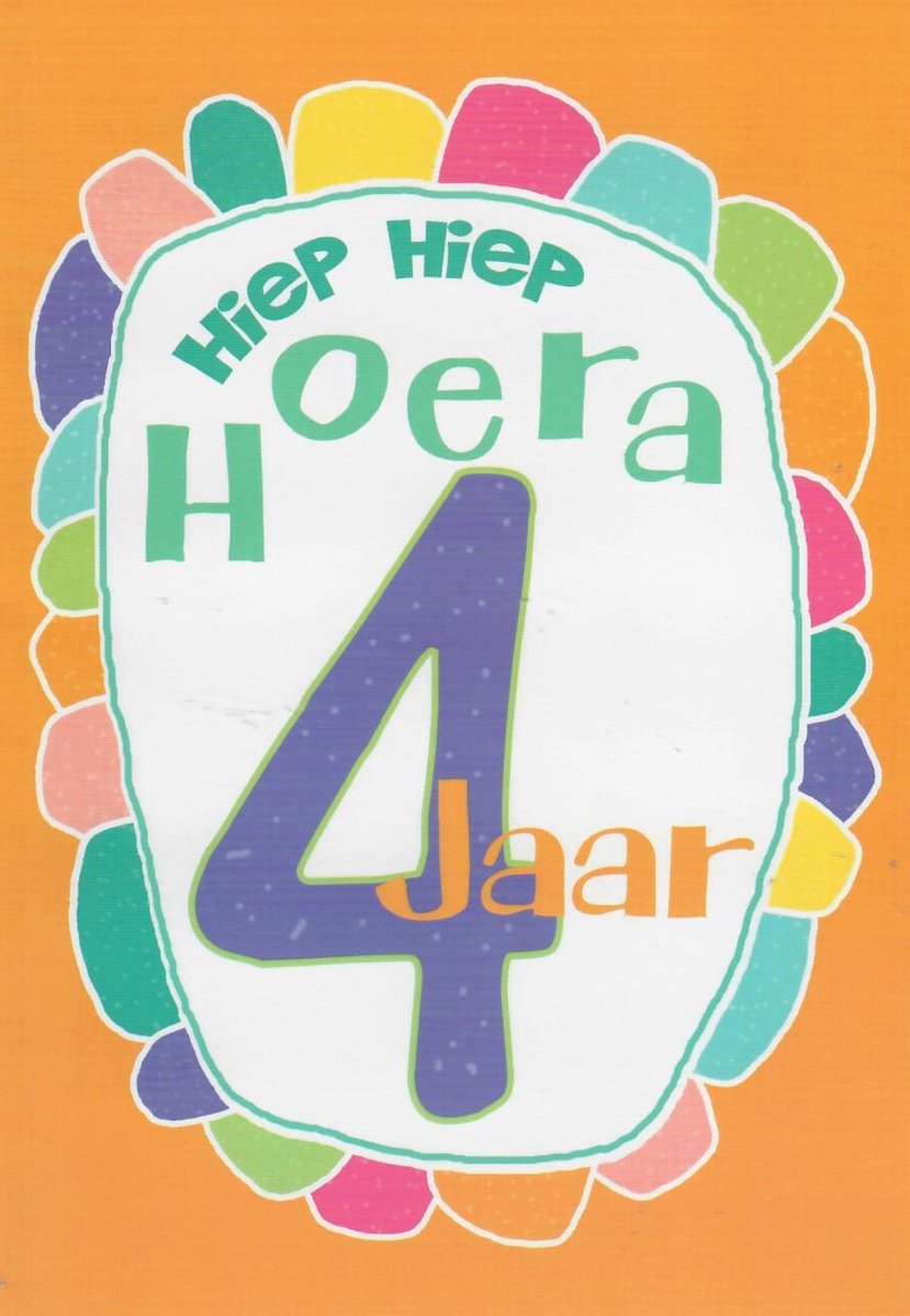 Verjaardagskaart 4 Jaar - Wenskaart Verjaardag - Kaart 4 Jaar