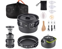 Camping kookset 7-delig – aluminium pannenset – lichtgewicht – compact – met waterketel en opbergtas