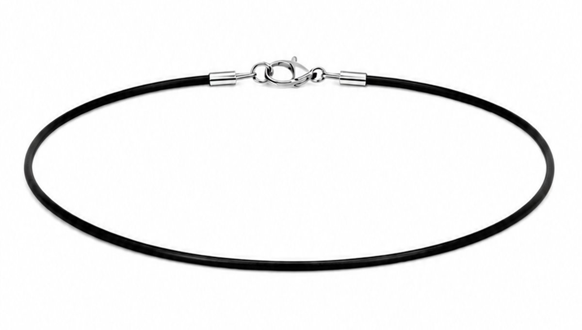 AuBor ®. Leren ketting met zilveren sluiting. Zwart. 1mm × 55cm
