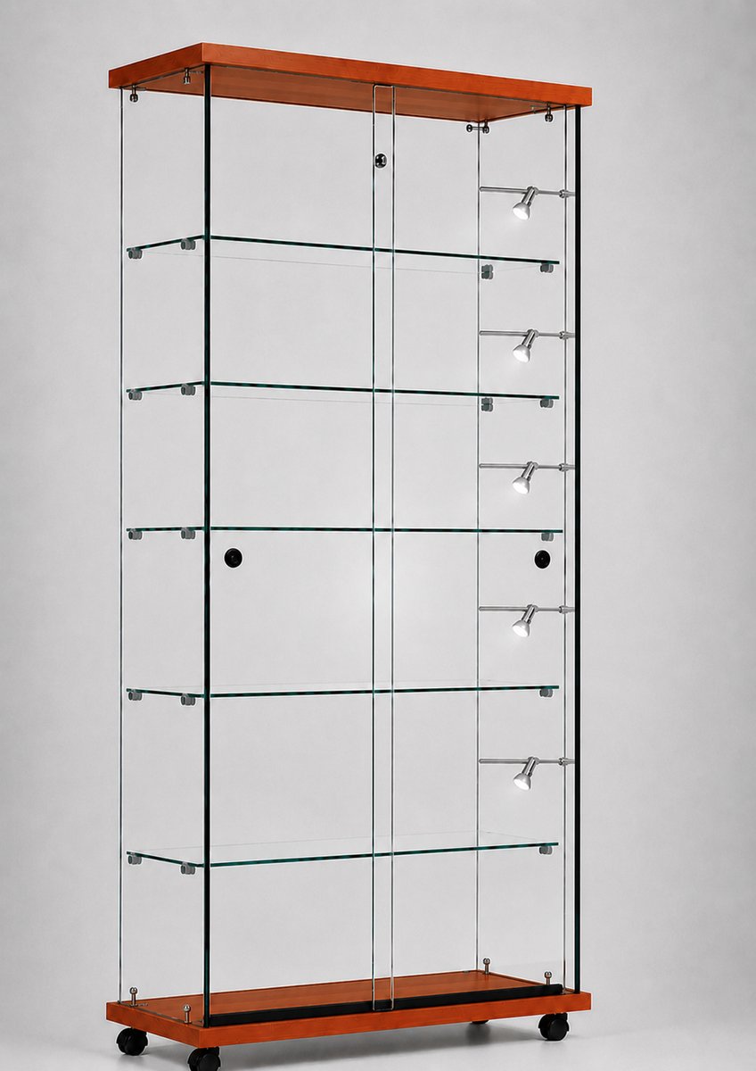 Volglas vitrine Elegance 6RVK met railverlichting - kersen