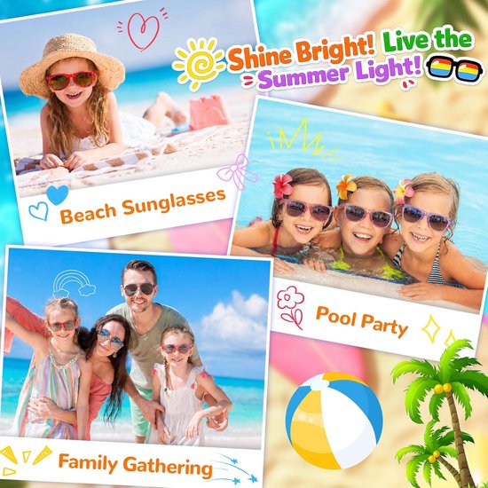 Kinder Zonnebril - Zonnebrillen voor kinderfeestjes - 16 stuks - Kunststof - UV Bescherming - Lichtgewicht & Comfortabel - Neon zonnebril - Geschikt als feestartikel voor kinderfeestjes en ook een ideale keuze als afscheidscadeau voor studenten van Kinder — afbeelding 2