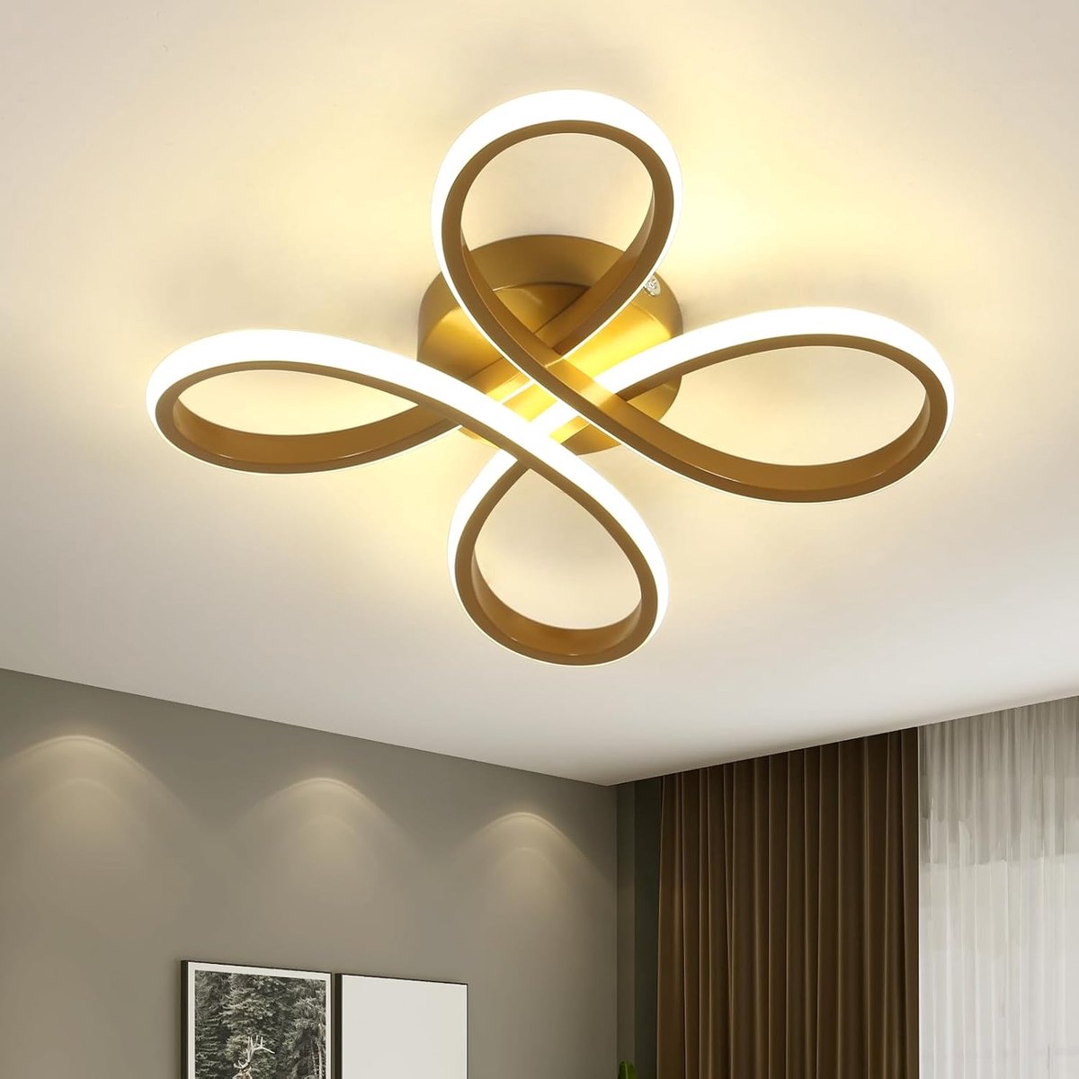 SnelShoppen - Moderne LED Plafondlamp 30W - Gouden Acryl Plafondverlichting met Bloem Design - 30CM - Neutraal Licht 4500K voor Woonkamer, Slaapkamer