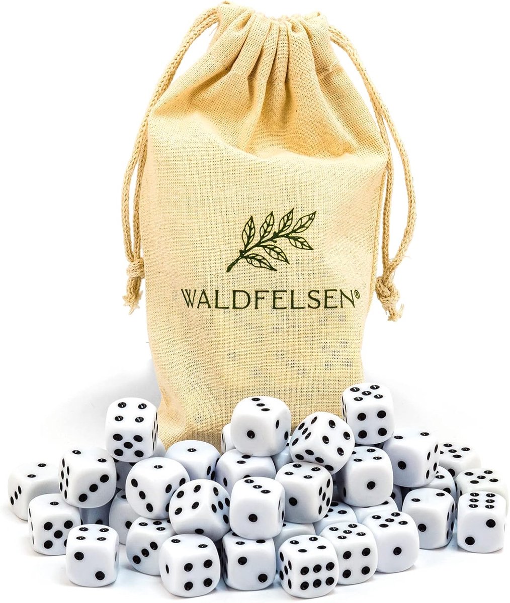 SnelShoppen - High Quality Speel Dobbelstenen 16mm - 50 Stuks Zeszijdige Dobbelstenen met Katoenen Tas - Perfect voor Spellen, Feesten en Familie Acti