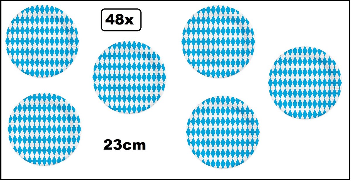 48x Bord Oktoberfeest 23cm karton - blauw/wit - Diner Beieren Oktoberfest BBQ thema feest verjaardag feest