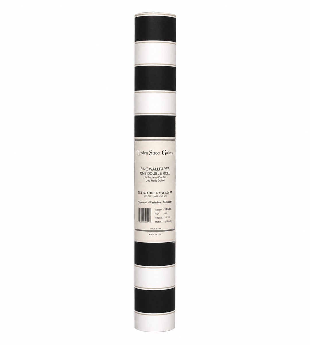 Linden Street Gallery YR9409 Behang – Zwart/Wit Gestreept – Prepasted Papierbehang – 52 cm x 10 m
