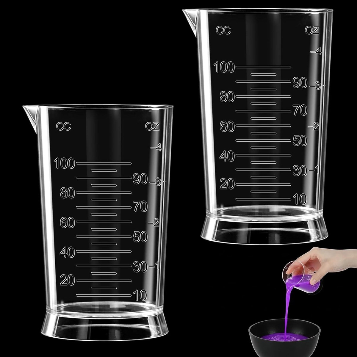 Set van 2 Heldere Maatbekers van 100ml - Ideaal voor Haarverf, Laboratorium en Keuken, met Schaal voor Nauwkeurige Dosering van Vloeistoffen en Chemische Stoffen