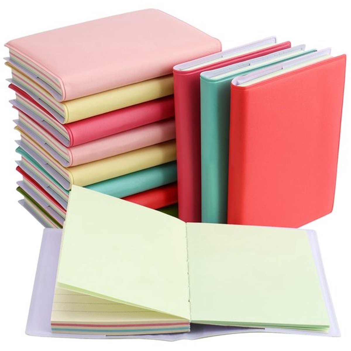 Notitieboek Mini 12 Stuks - PU-Lederen Hoes - 80 g/m² Papier - 100 Vellen/200 Pagina's - 6 Kleuren - Compact en Lichtgewicht - Notitieblok